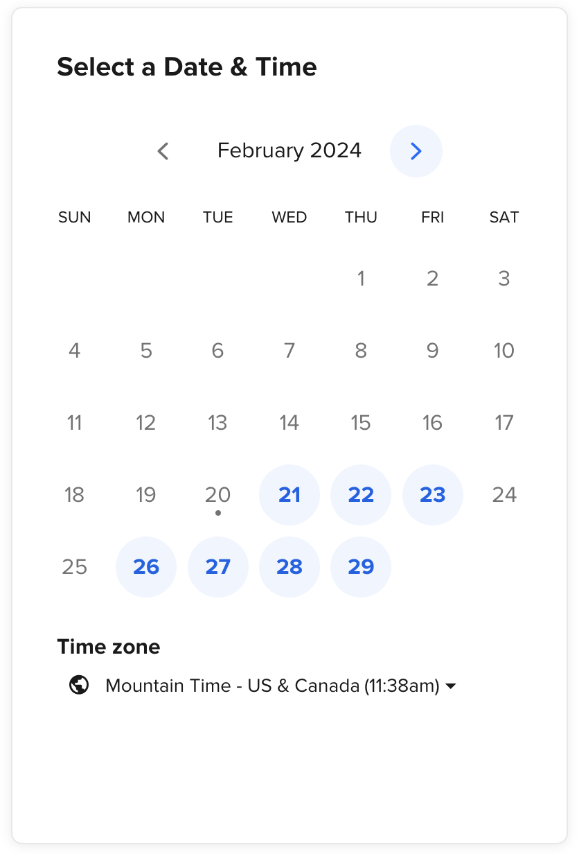 screenshot of a February calendar